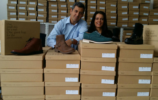 NAE Vegan Shoes founders Paula and Alex celebrating 18 years of ethical footwear with vegan shoe collection