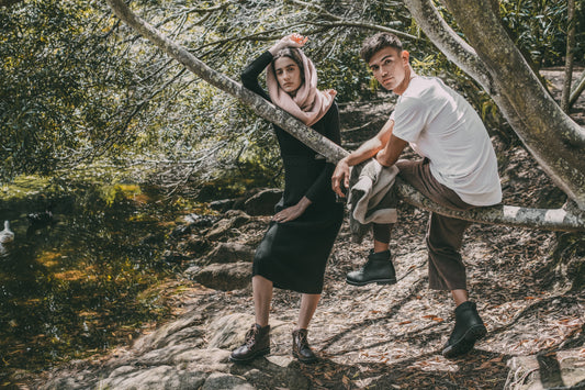 vegan boots on the woods