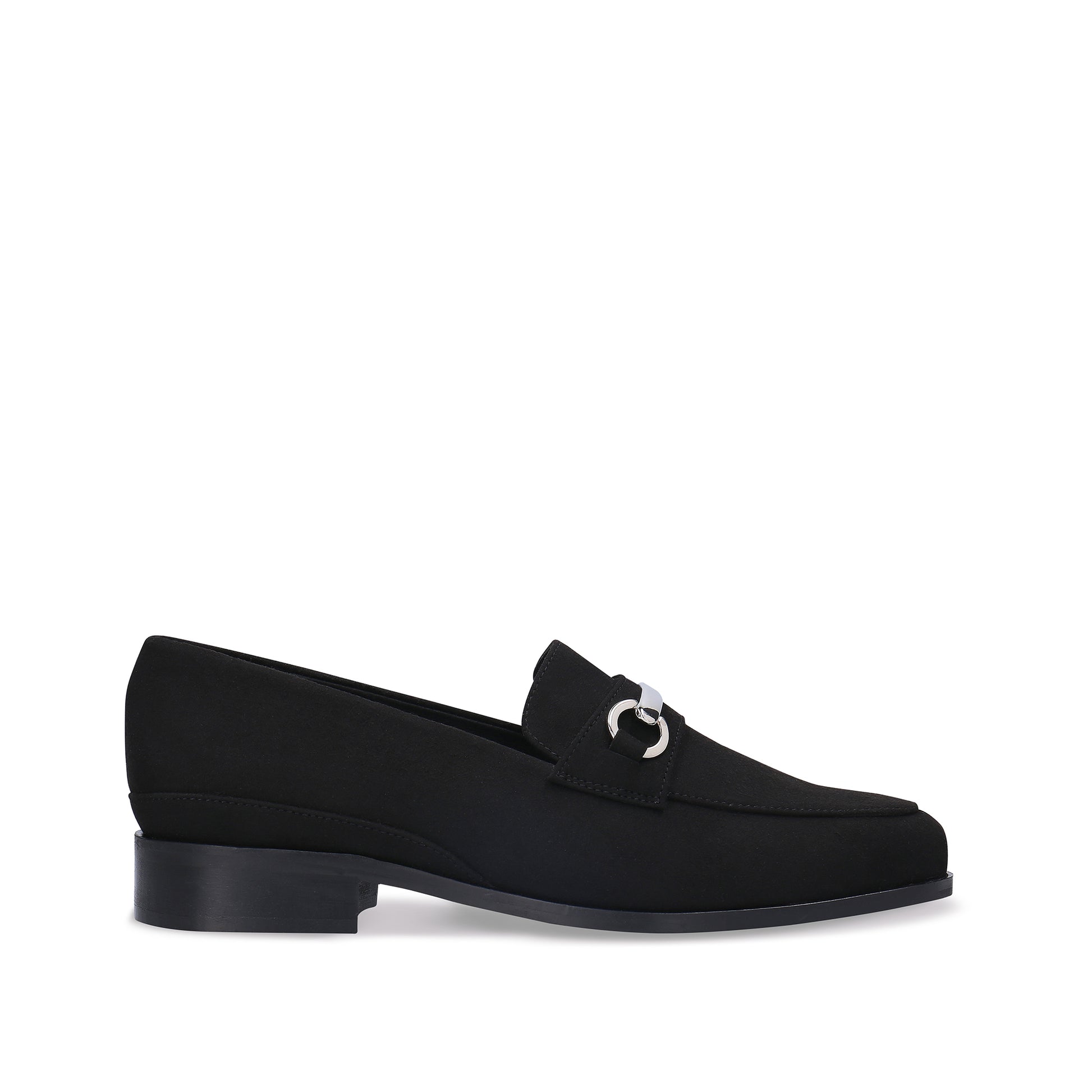 Black loafer shoe on a white background