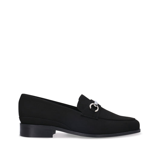 Black loafer shoe on a white background