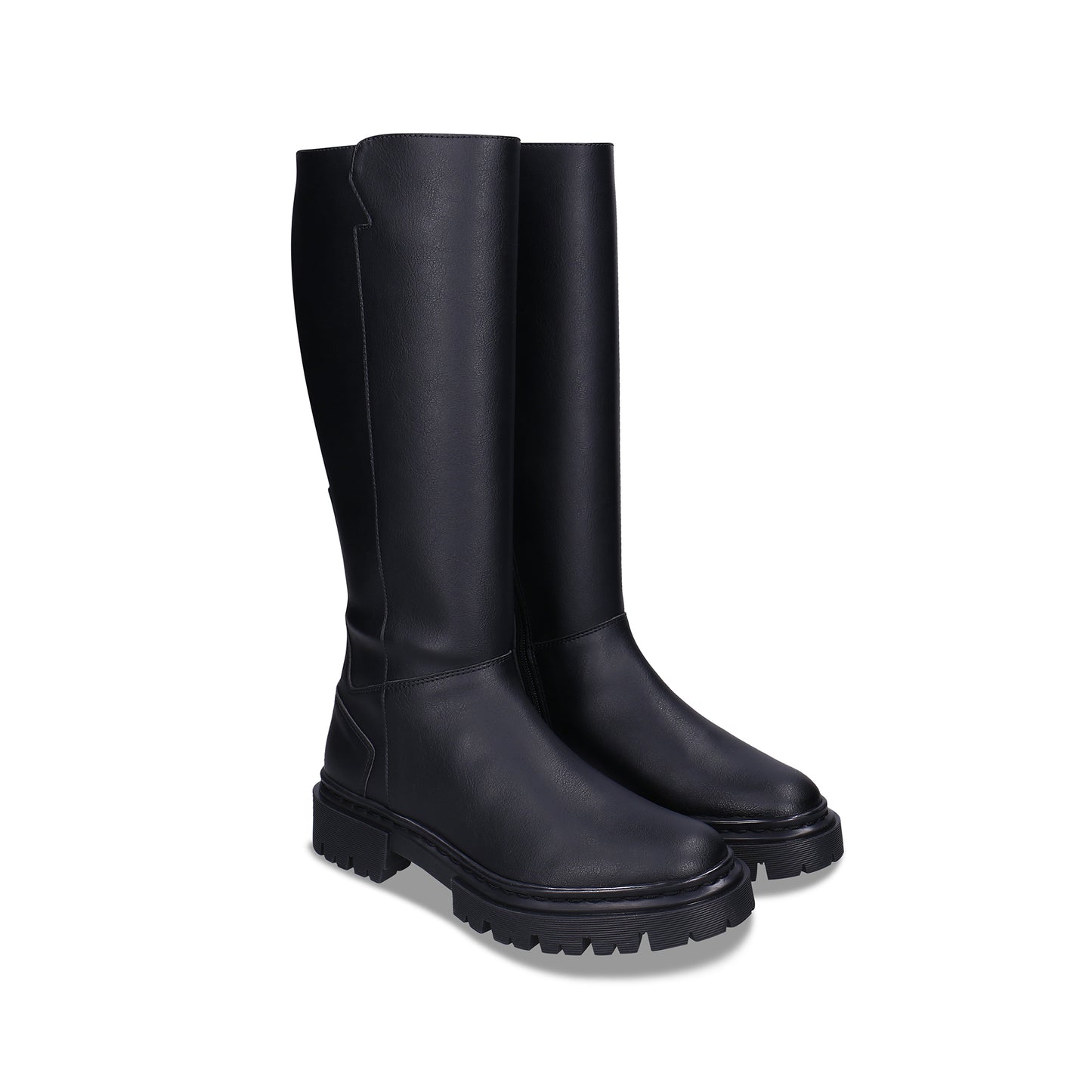 Damen Knee Stiefel Winter aus Schwarz vegane Leder 45-Grad-Blick | NAE