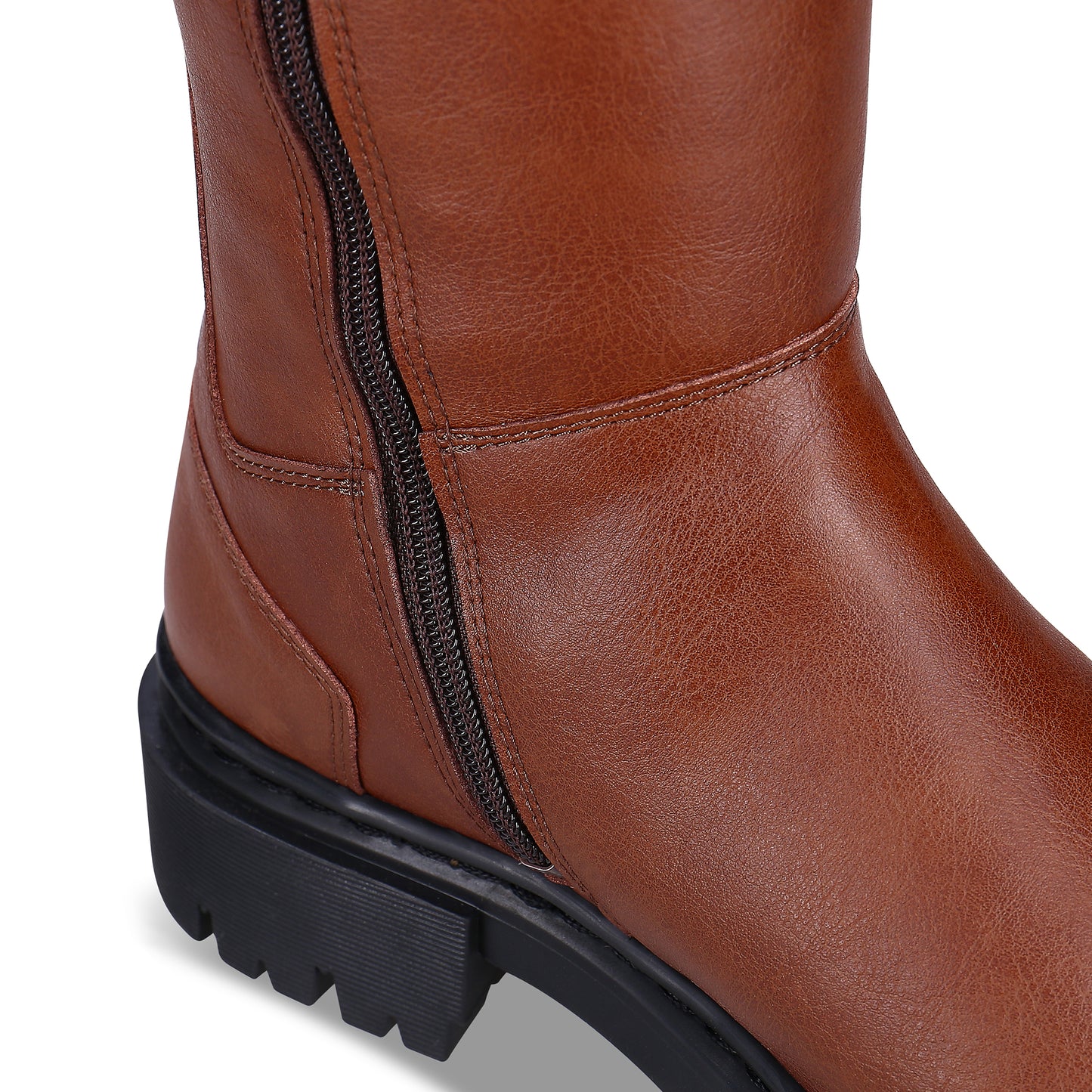 Detail of a brown vegan boot