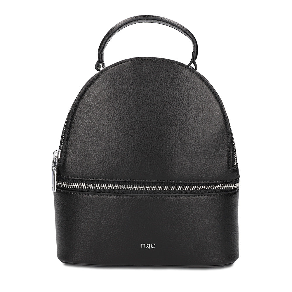 Black vegan backpack in apple skin front main view | NAE