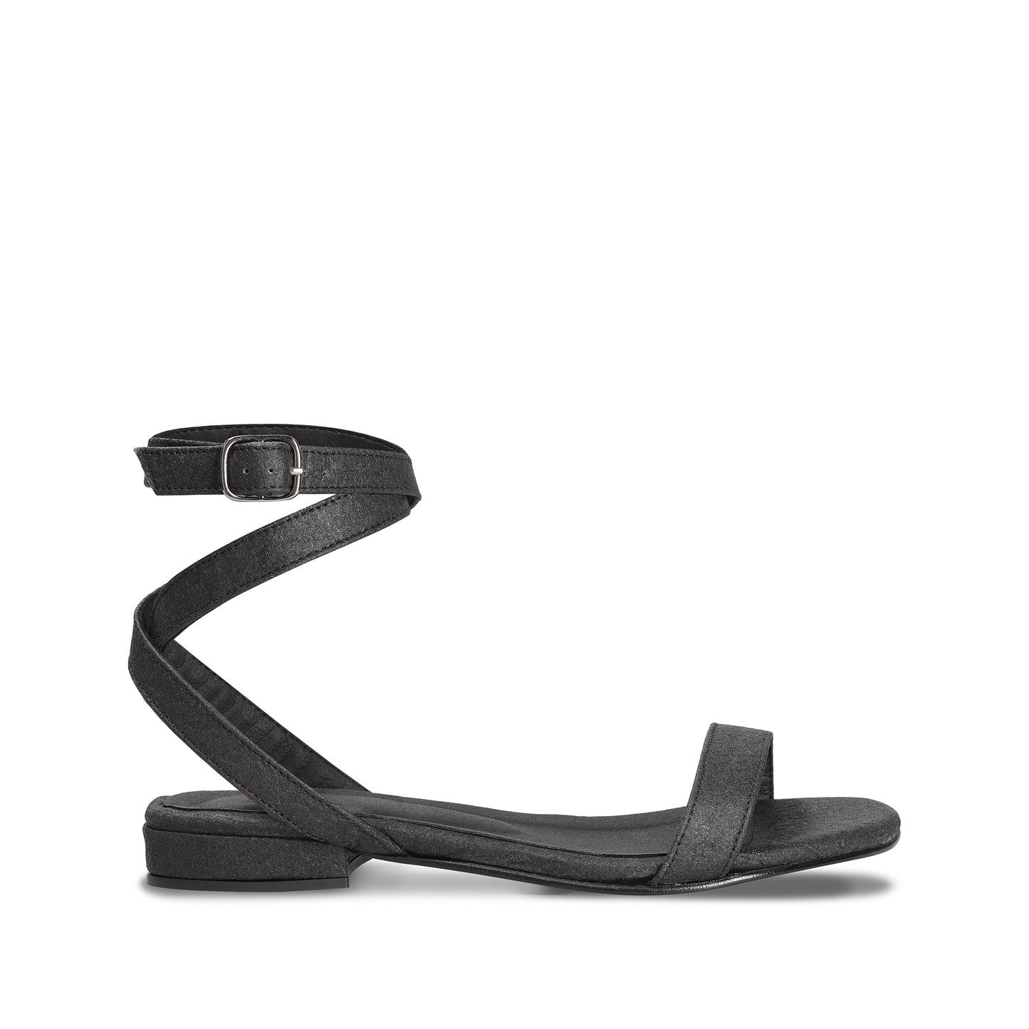 Women vegan sandals in black Piñatex with ankle strap buckle flat backless | NAE Vegan Shoes