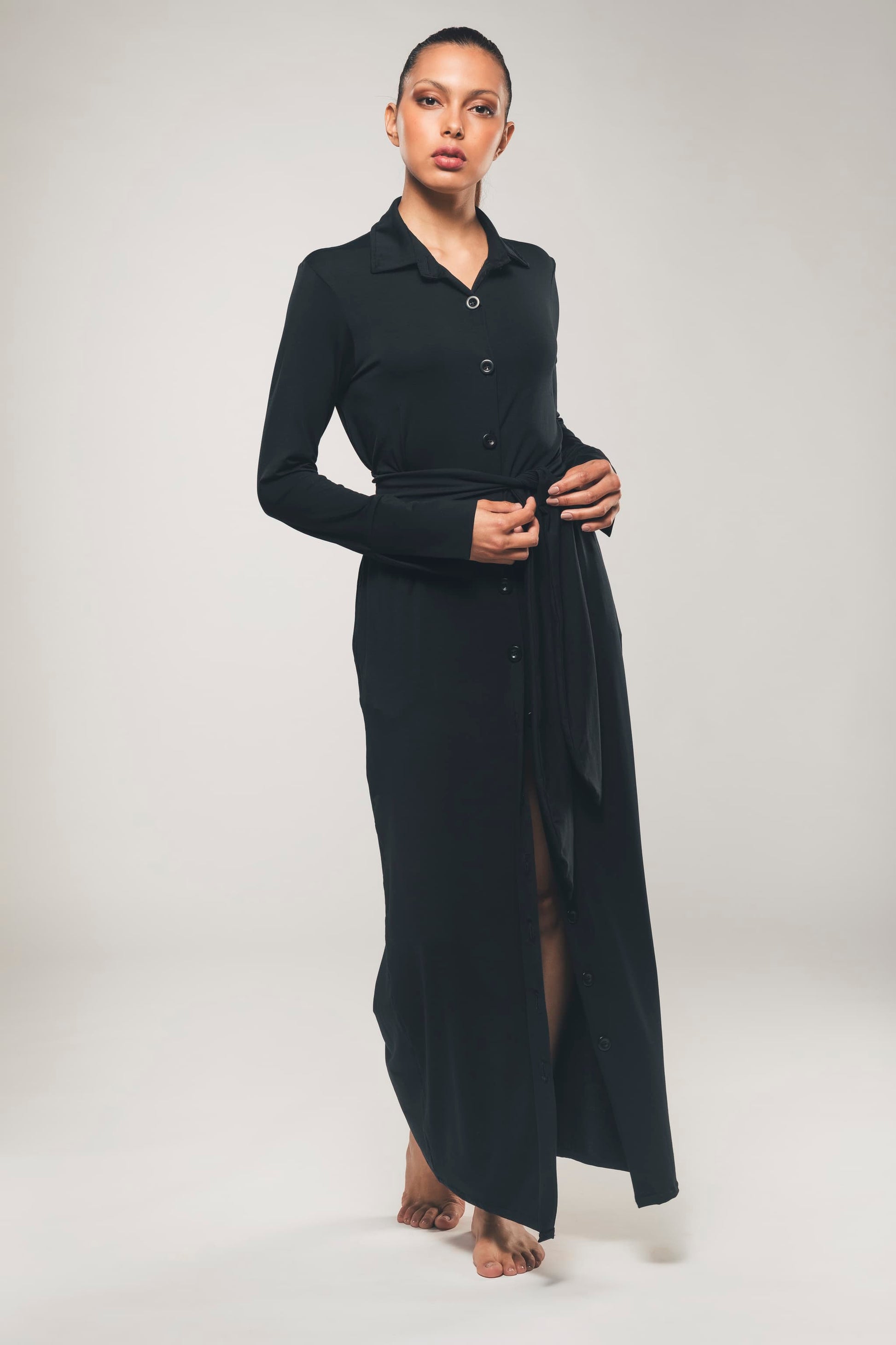 Sustainable Black Long Sleeve Shirt Dress