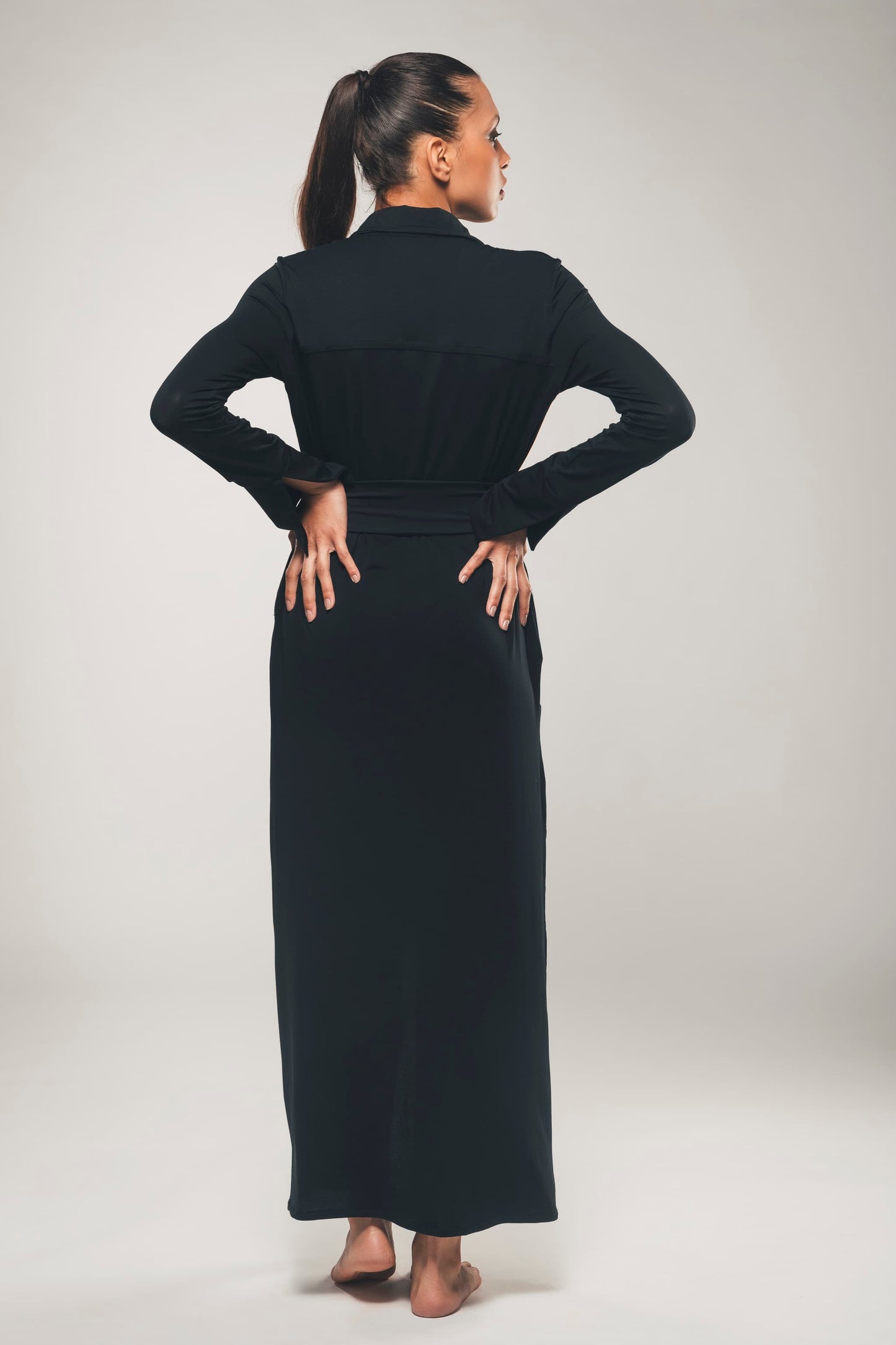 Abito Camicia Maxi a Maniche Lunghe Nero - Beatrice