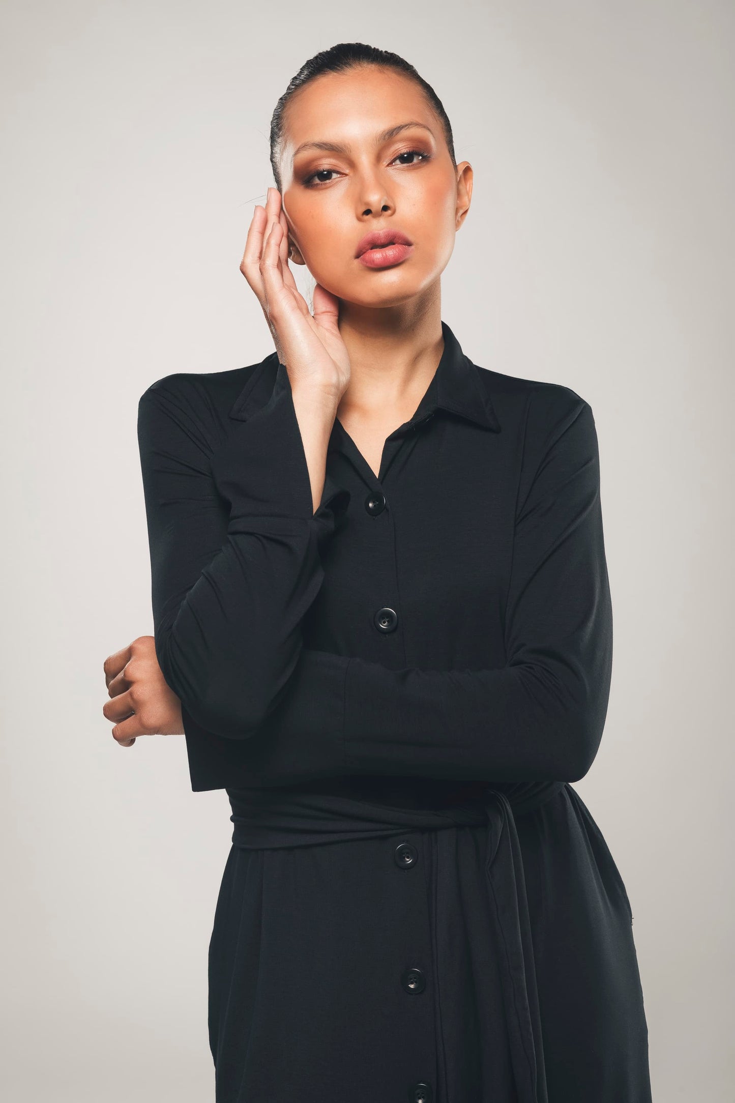 Abito Camicia Maxi a Maniche Lunghe Nero - Beatrice