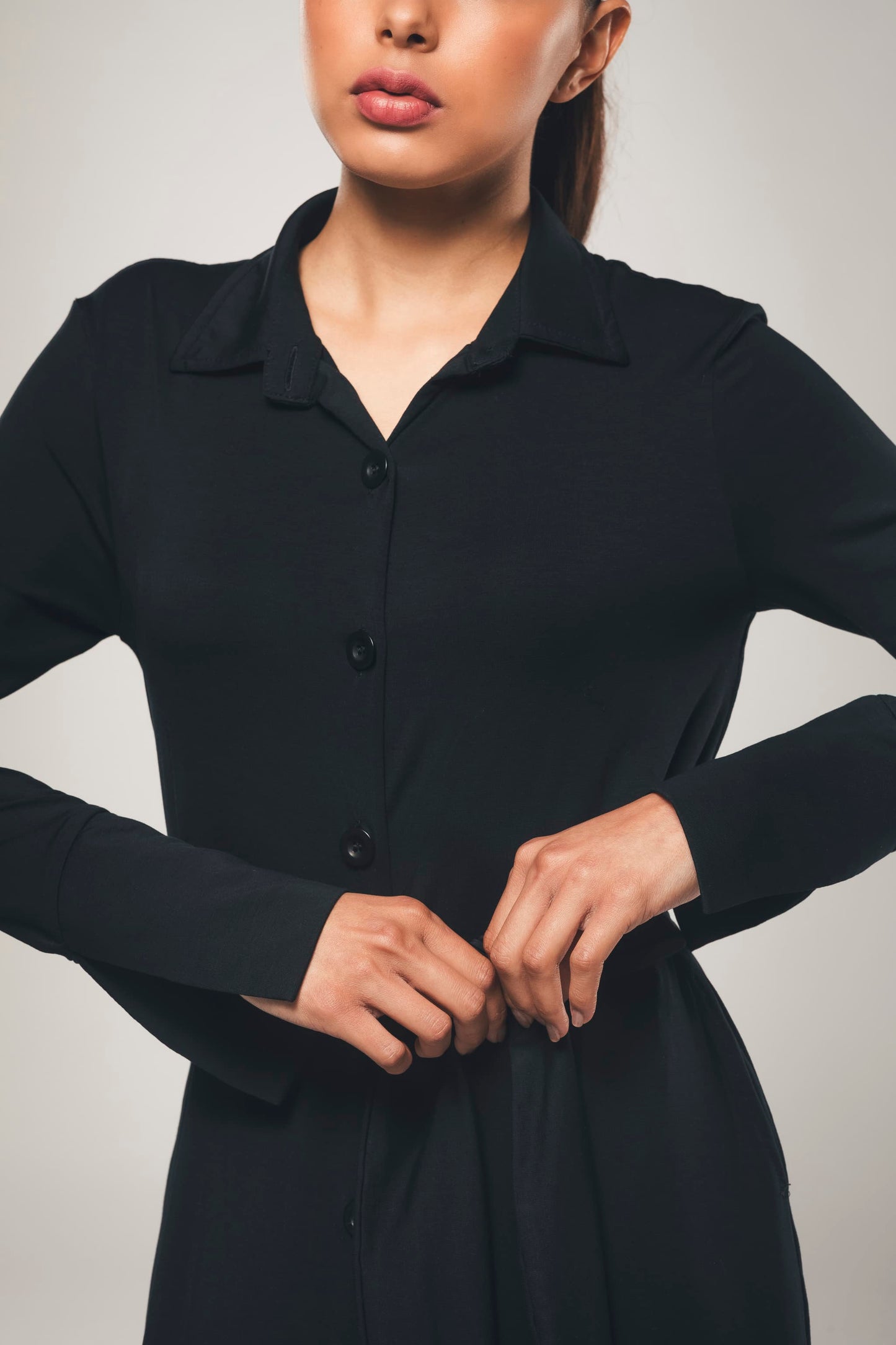 Abito Camicia Maxi a Maniche Lunghe Nero - Beatrice
