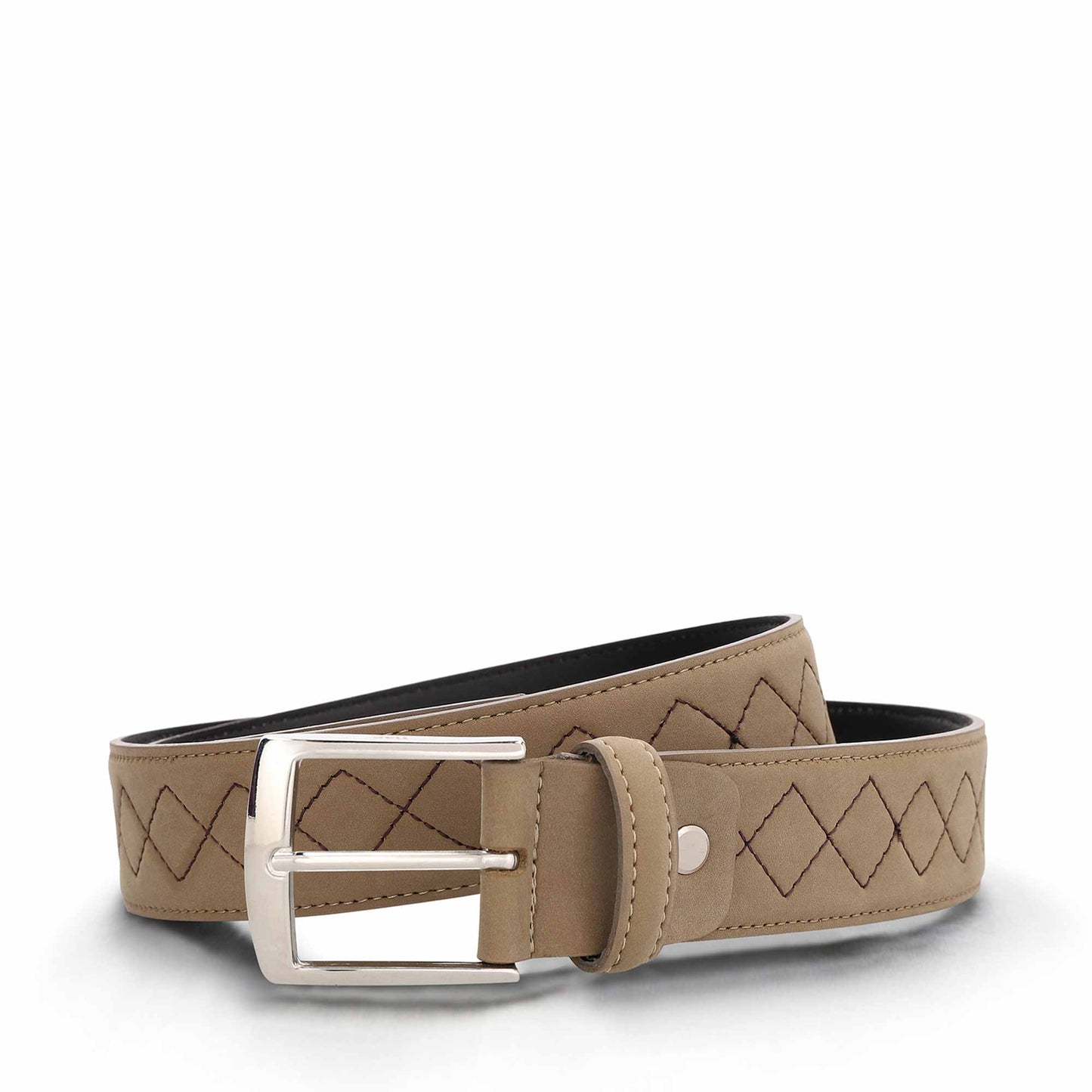 Vegan belt with criss cross pattern on beige microfiber | NAE