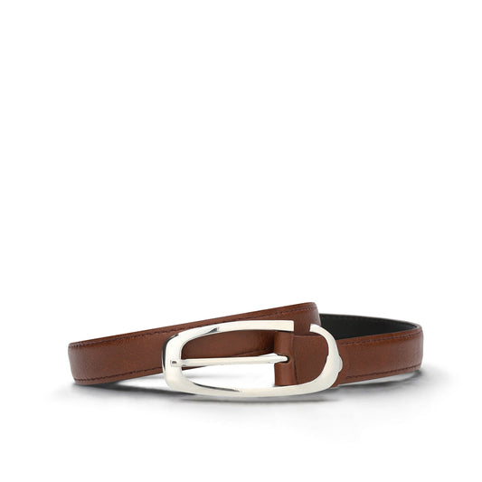 Women slim elegant belt on brown vegan leather | NAE