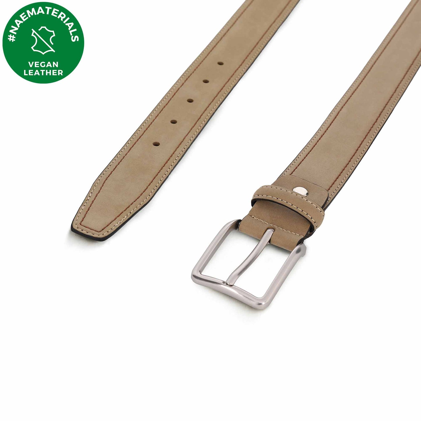 square silver buckle adjustable and tapered tip beige belt | NAE Vegan Store