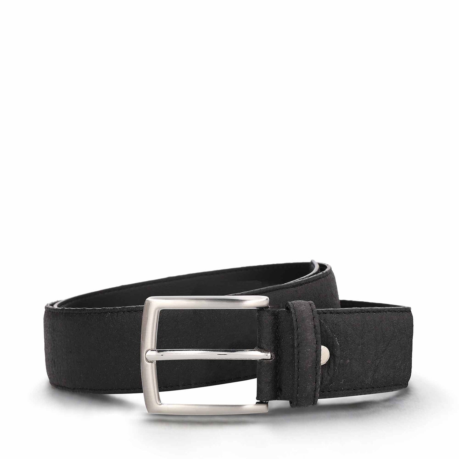 Men's vegan belt black made of pineapple leather with a square buckle | NAE Vegan Shoes