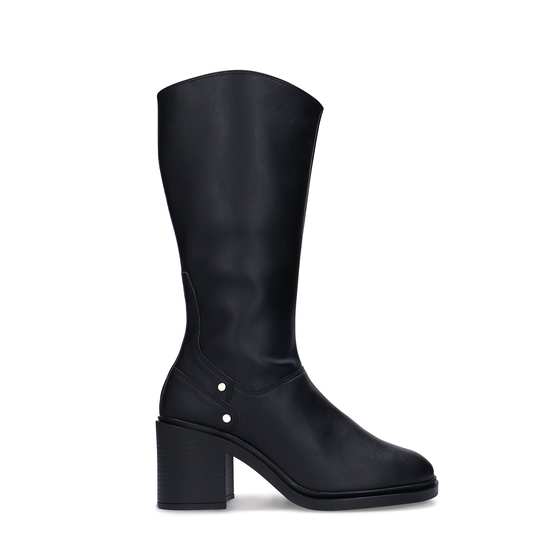 Black knee-high boot on a white background