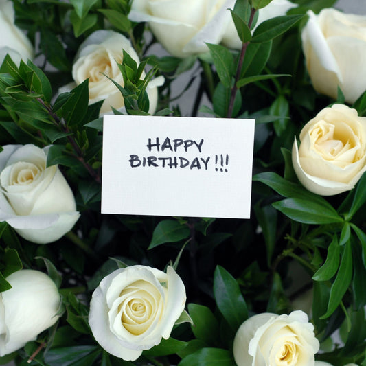 NAE Vegan Shoes Birthday Gift Card - white roses with Happy Birthday card