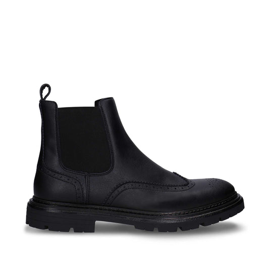 Chelsea-Boots Herren Brogue vegane Leder schwarze Stiefel Knöchel Flügelspitze | NAE