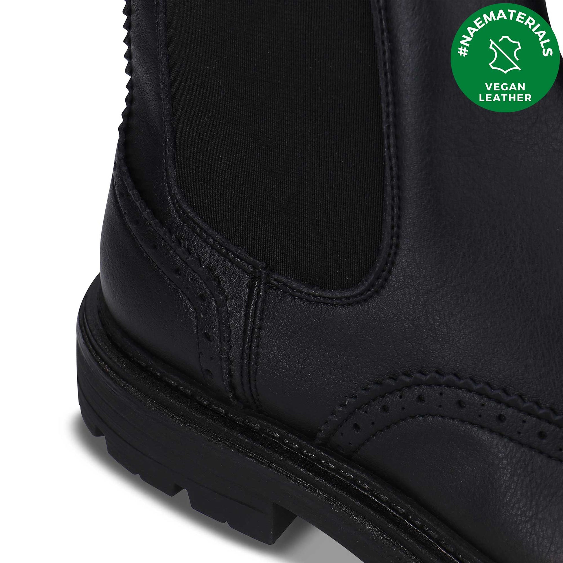 close view spandex on vegan boots crafted from vegan leather labeled | NAE Store