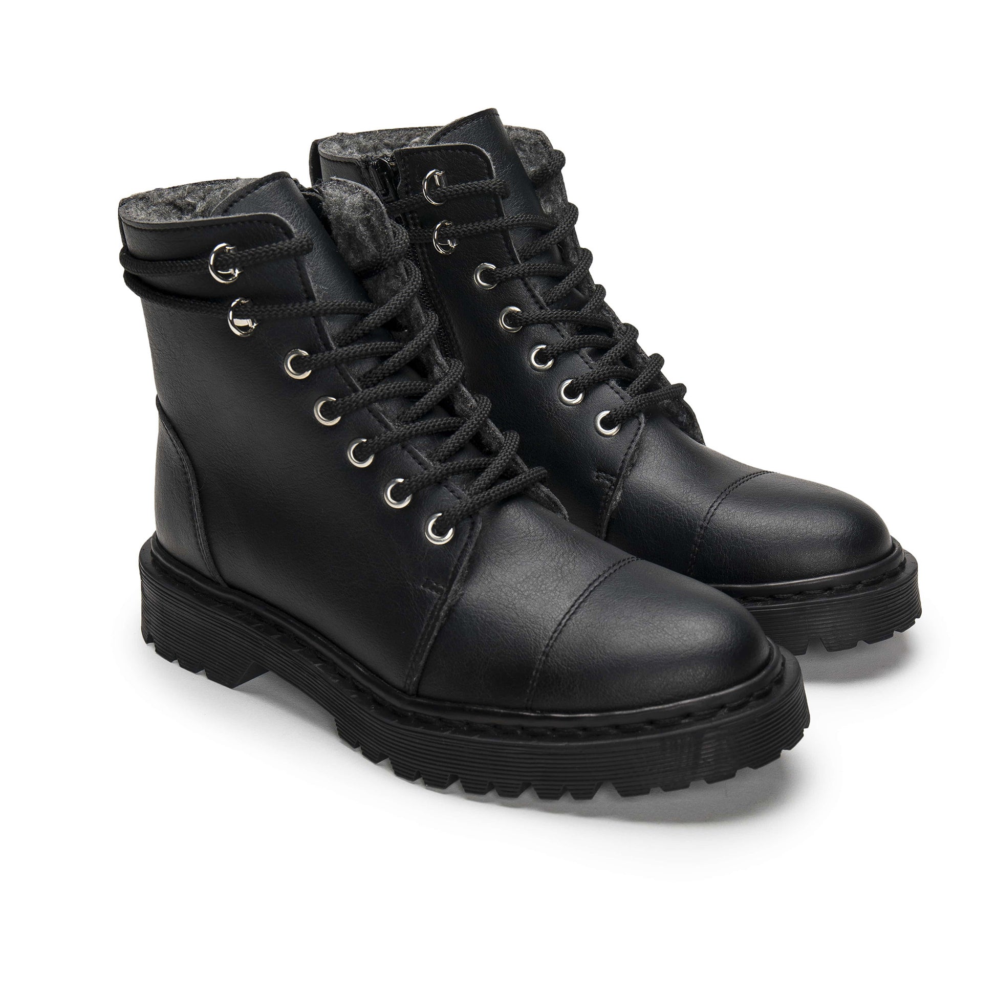 Vegan boot ankle casual black with zipper laces and warm lining organic cotton | NAE