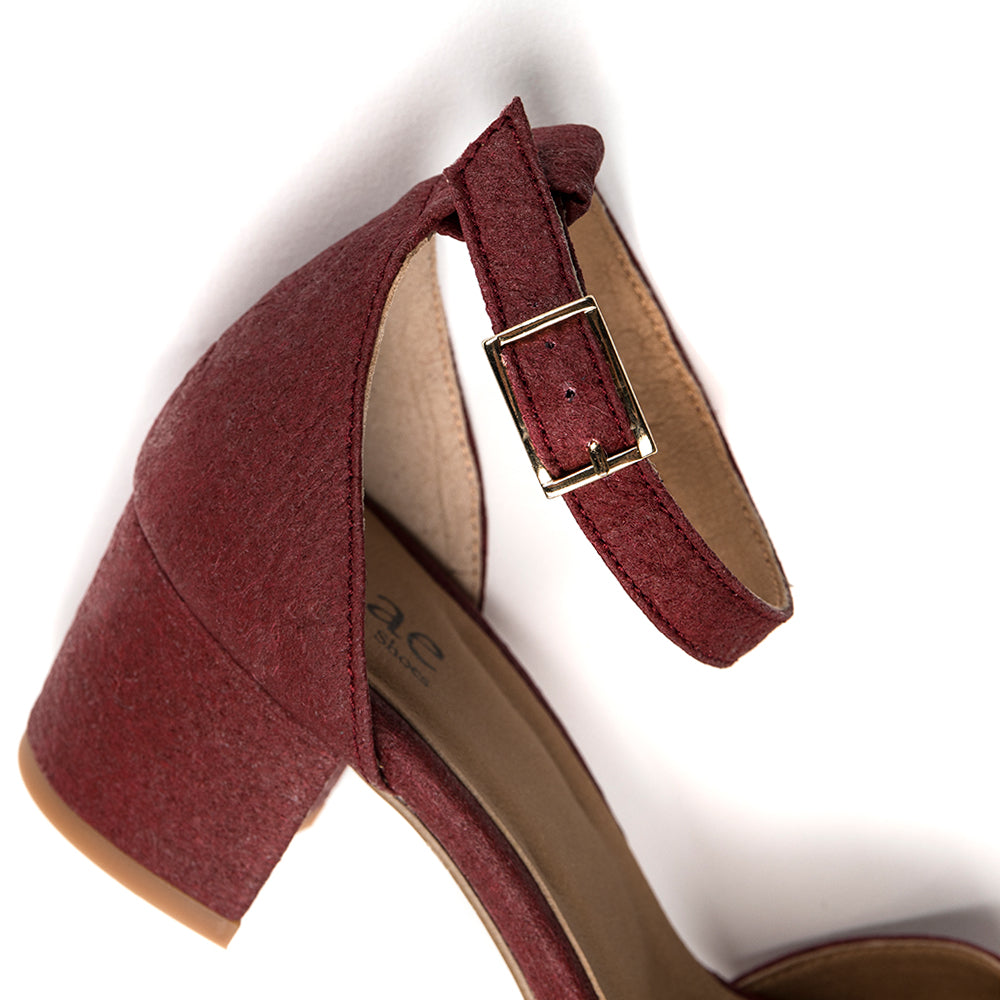 close view buckle ankle strap and heel from NAE Vegan Shoes