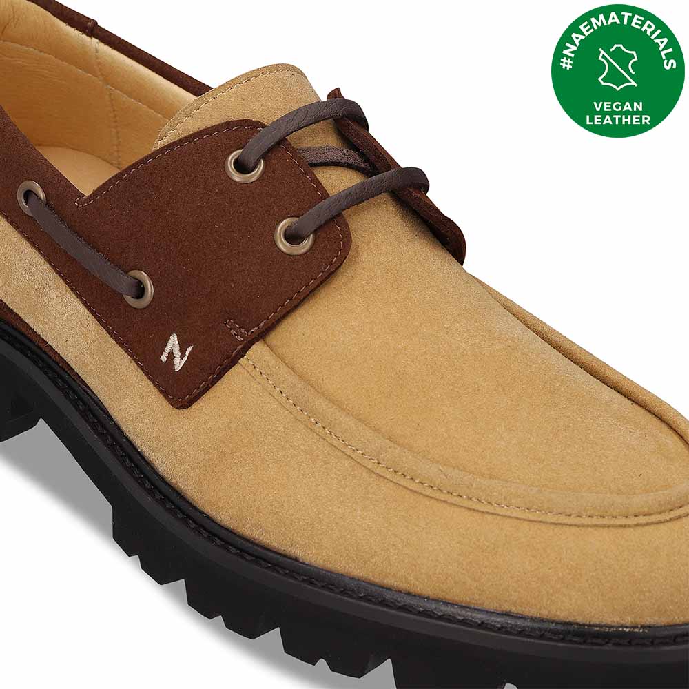 Scarpe vegane uomo barca beige microfibra camoscio suola gomma casual stringhe | NAE Negozio