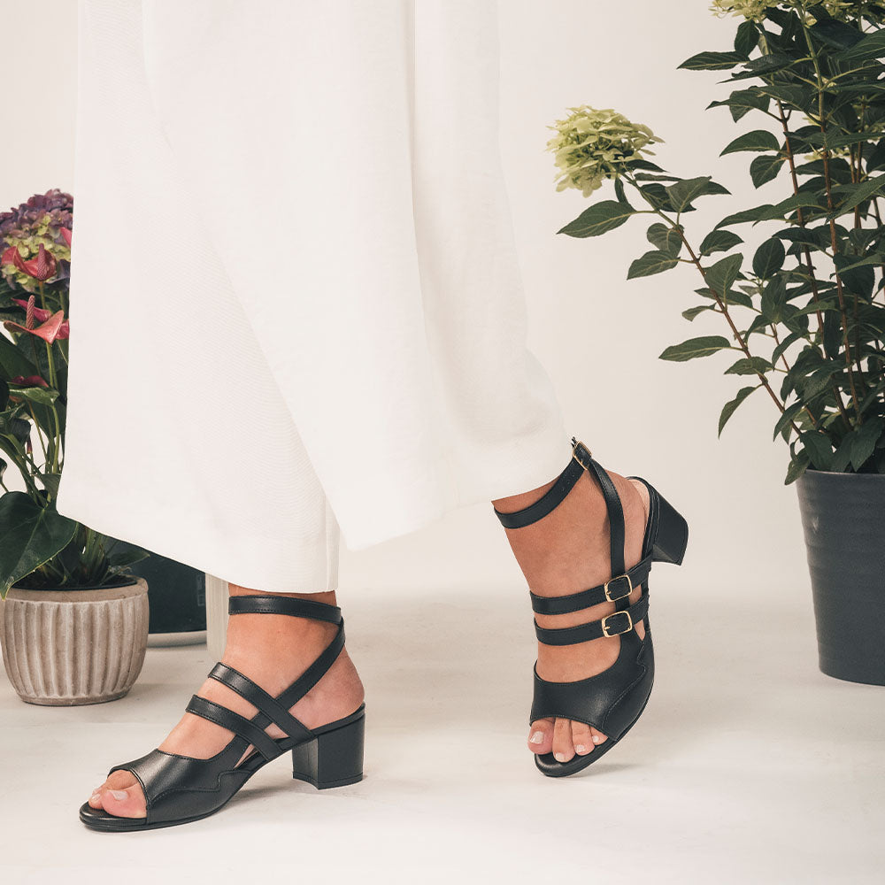 Peeptoe heels sandals for women black shoes with white summer dress | NAE Vegan Shoes