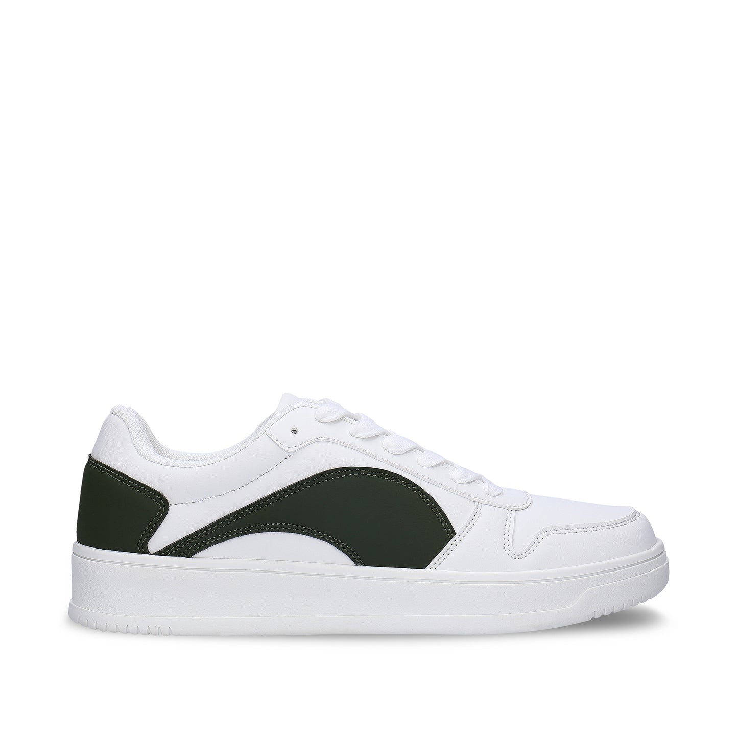DOKA Green vegan sneaker side view — unisex vegan court sneaker in white with deep green curved panel, NAE Vegan Shoes