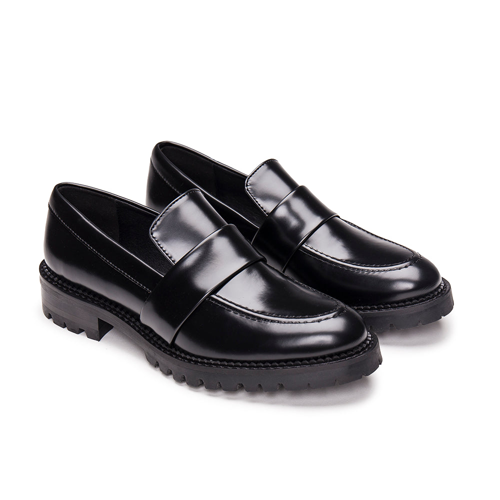 Vegane schwarze Schuhe flache Loafer Mokassin für Damen | NAE