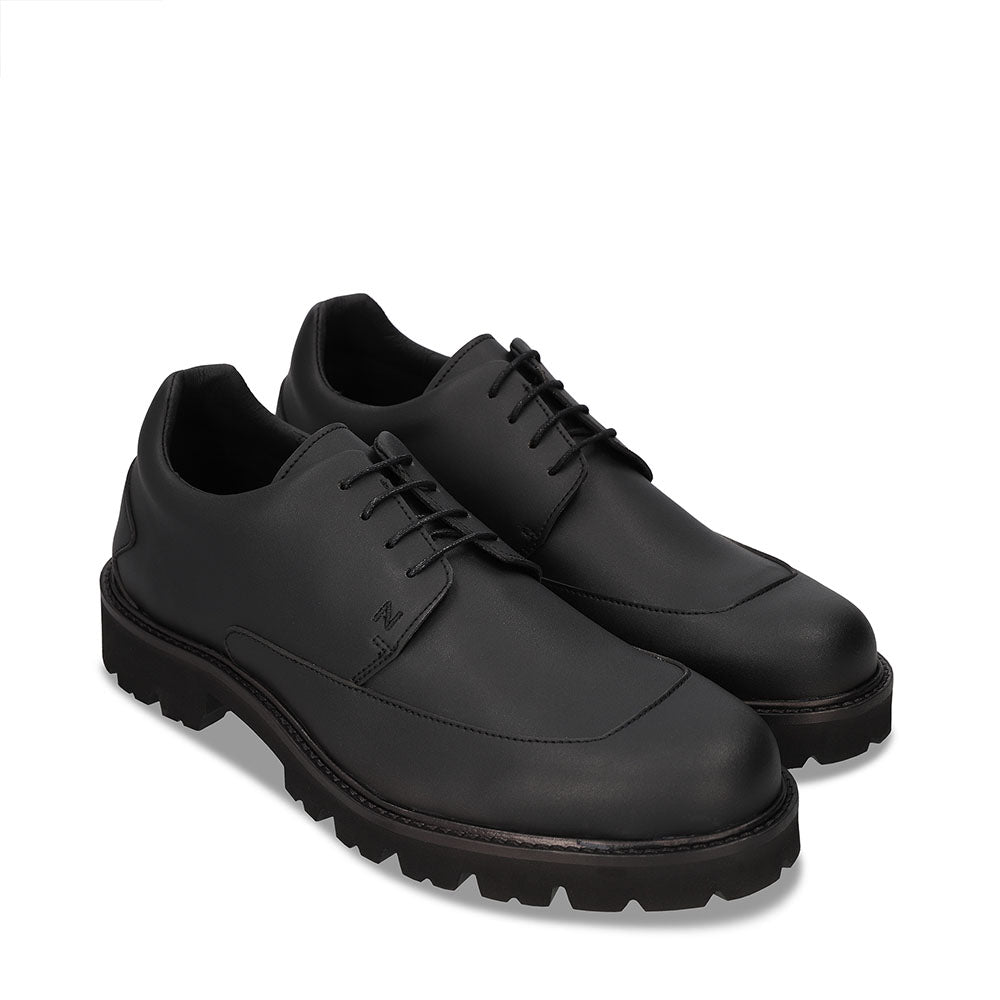 Vegane Herren Schuhe Derby aus Sschwarz Mais Leder schlicht Freizeit Gummi-Sohle | NAE SHop