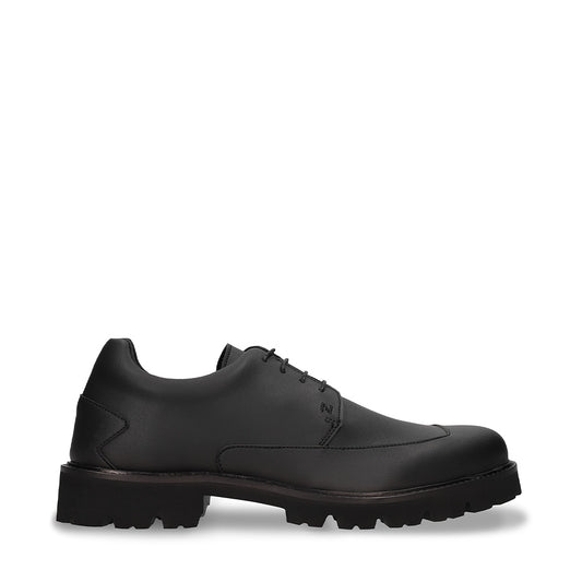 Men vegan derby shoes on black Corn Leather OnSteam Bioeco flat casual ridged sole | NAE Vegan Shoes