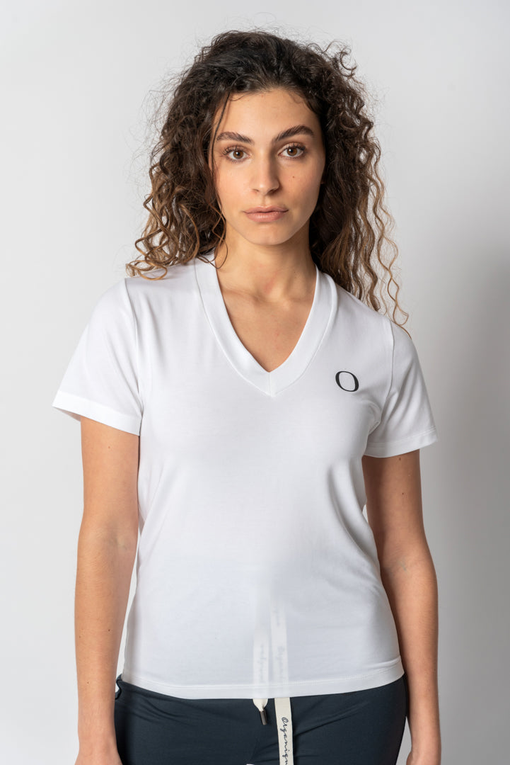 T-Shirt Bianca con Scollo a V - Emelline
