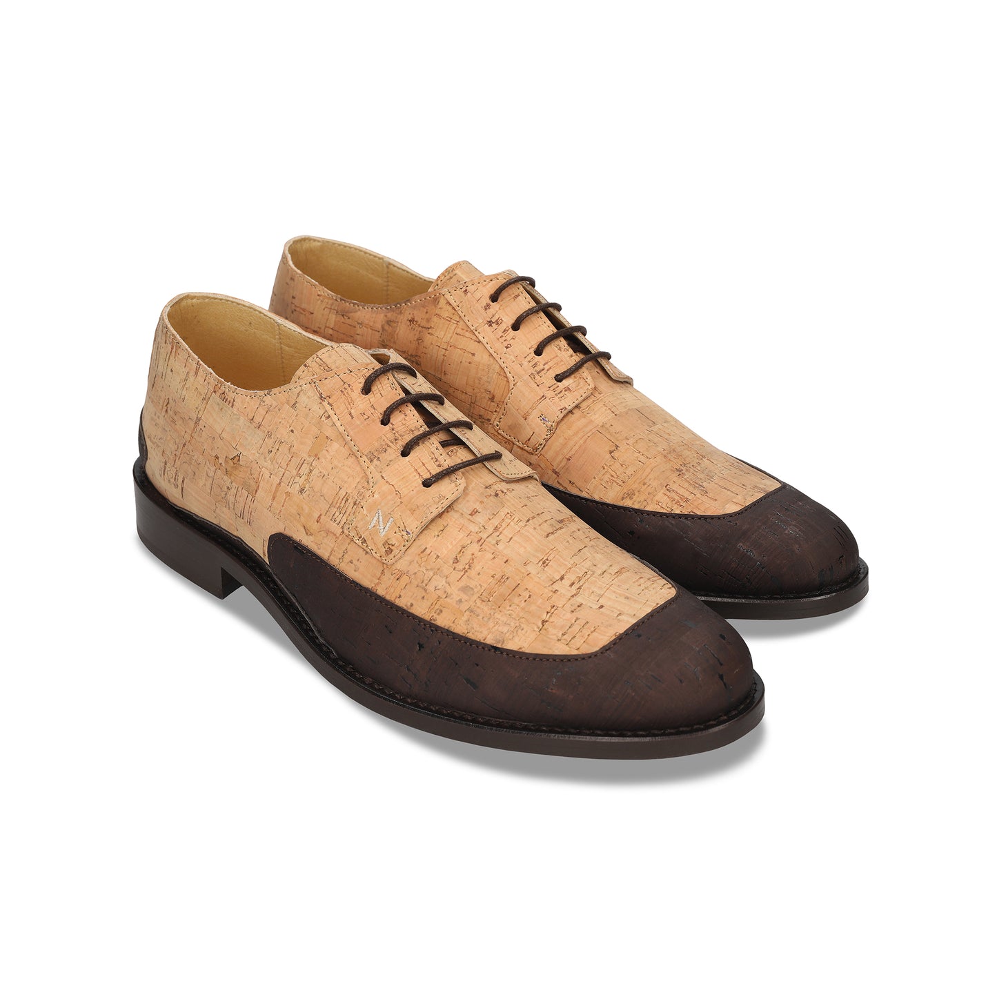 Zapatos derby hombre veganos en corcho natural planos capa plana y lámina oscura | NAE Vegan Shoes