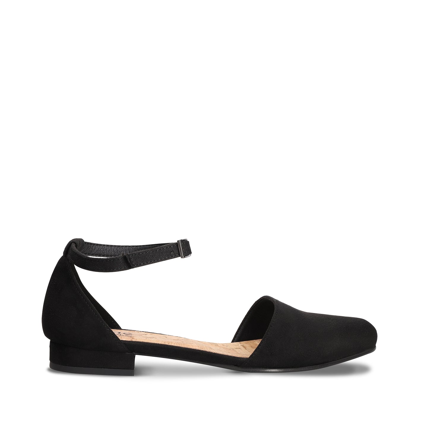 Vegan ballerina with flat heel ankle strap buckle open side on suede microfiber | NAE Vegan Shoes