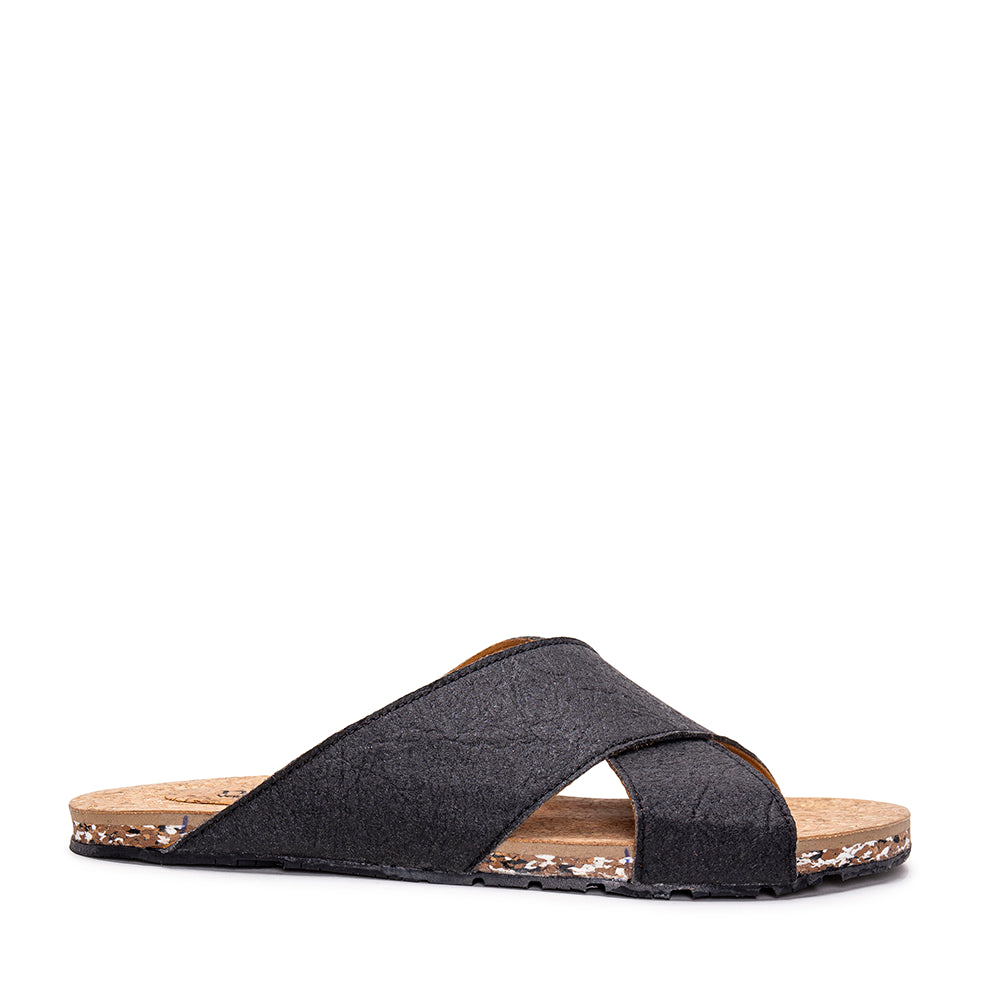 Vegan sandal flat criss-cross strap backless open-toe padded with organic fabric | NAE