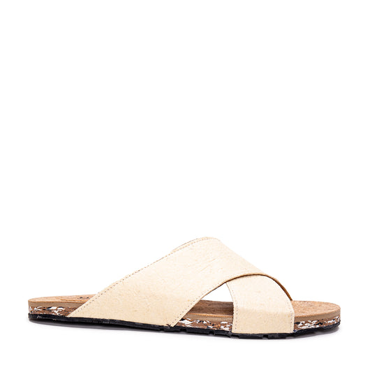 White vegan sandal flat backless open-toe padded with organic fabric | NAE