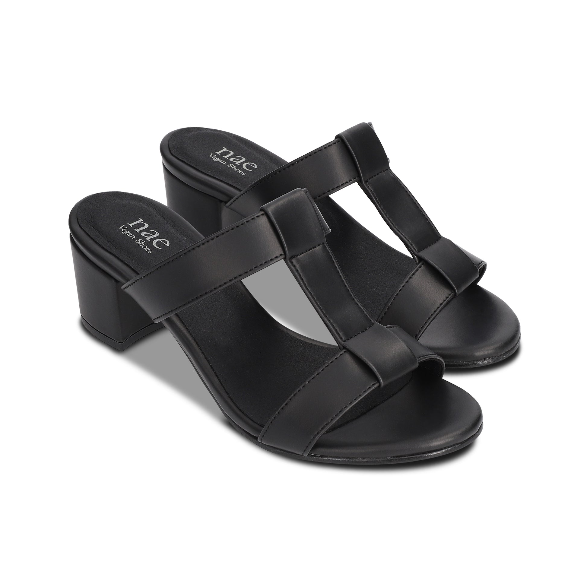 Vegan sandals with heel T-Strap backless open-toe on apple leather breathable | NAE