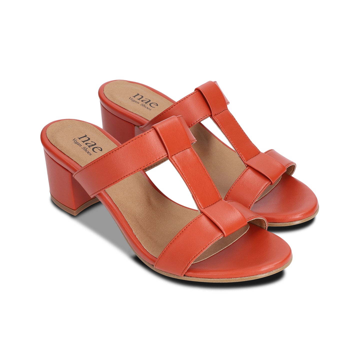 Women heel sandals backless T-Strap made with apple skin orange | NAE Store