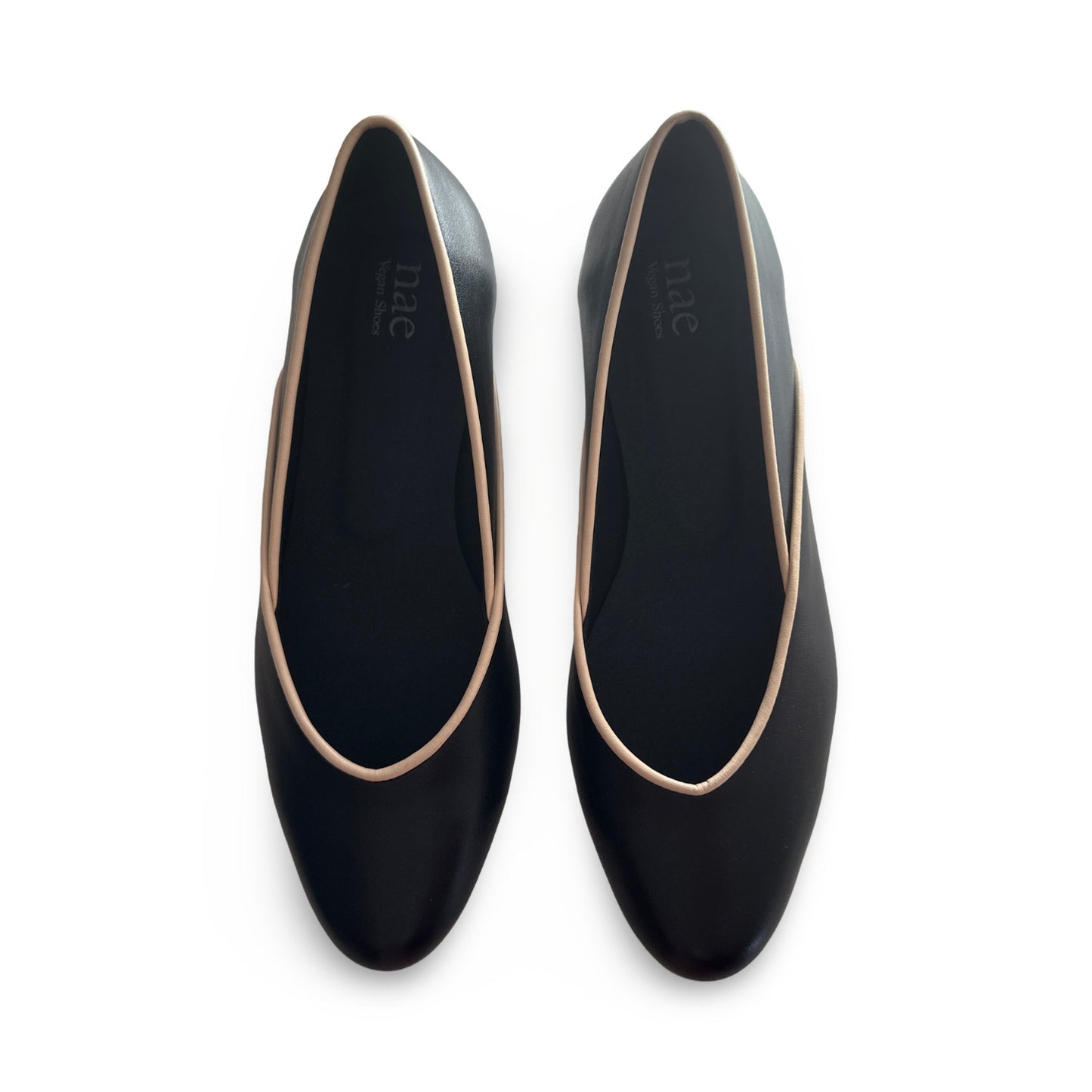 vegan flats beige trim lasting apple leather round toe