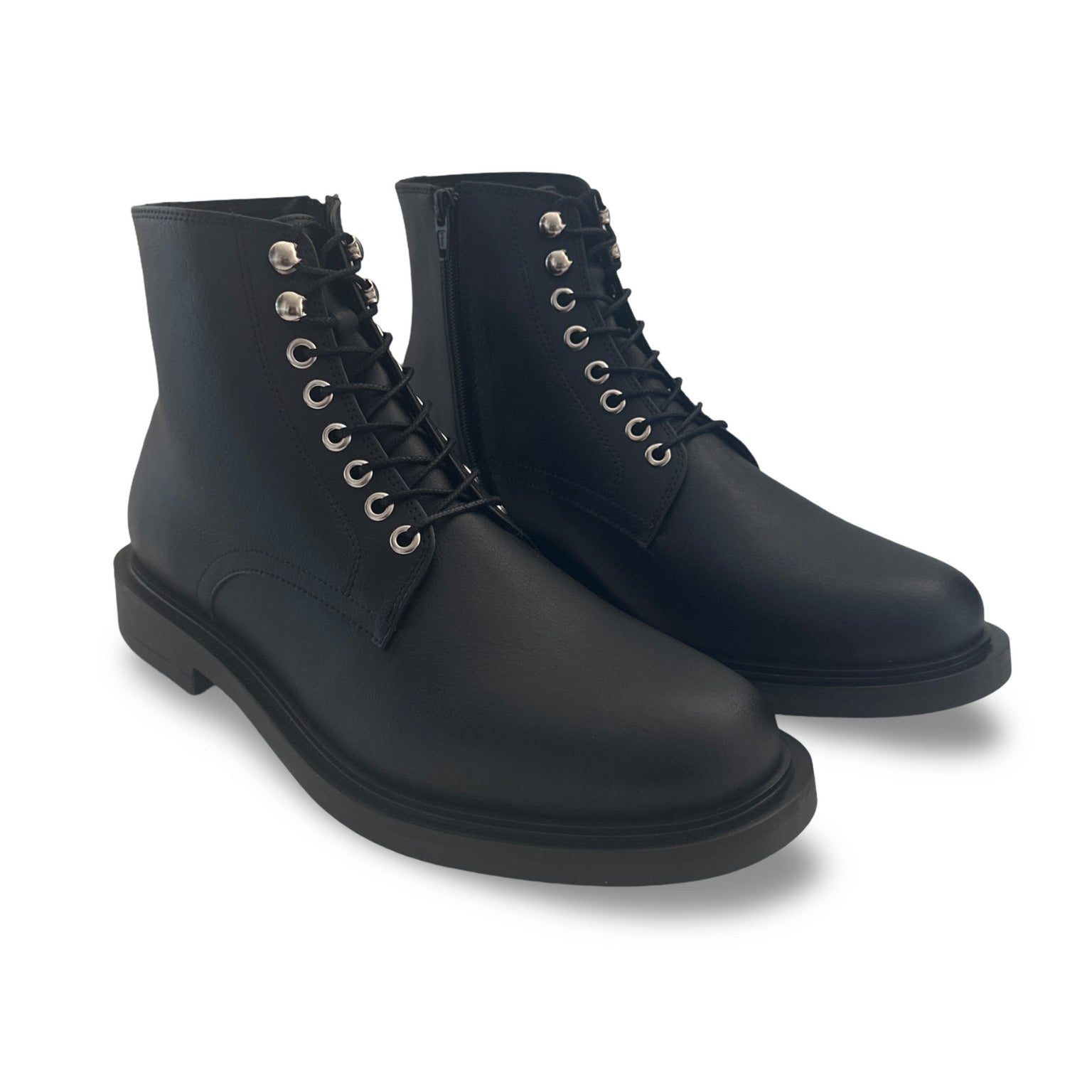 Bottes noires homme travail moto combat cuir végan microfibre cheville bout rond