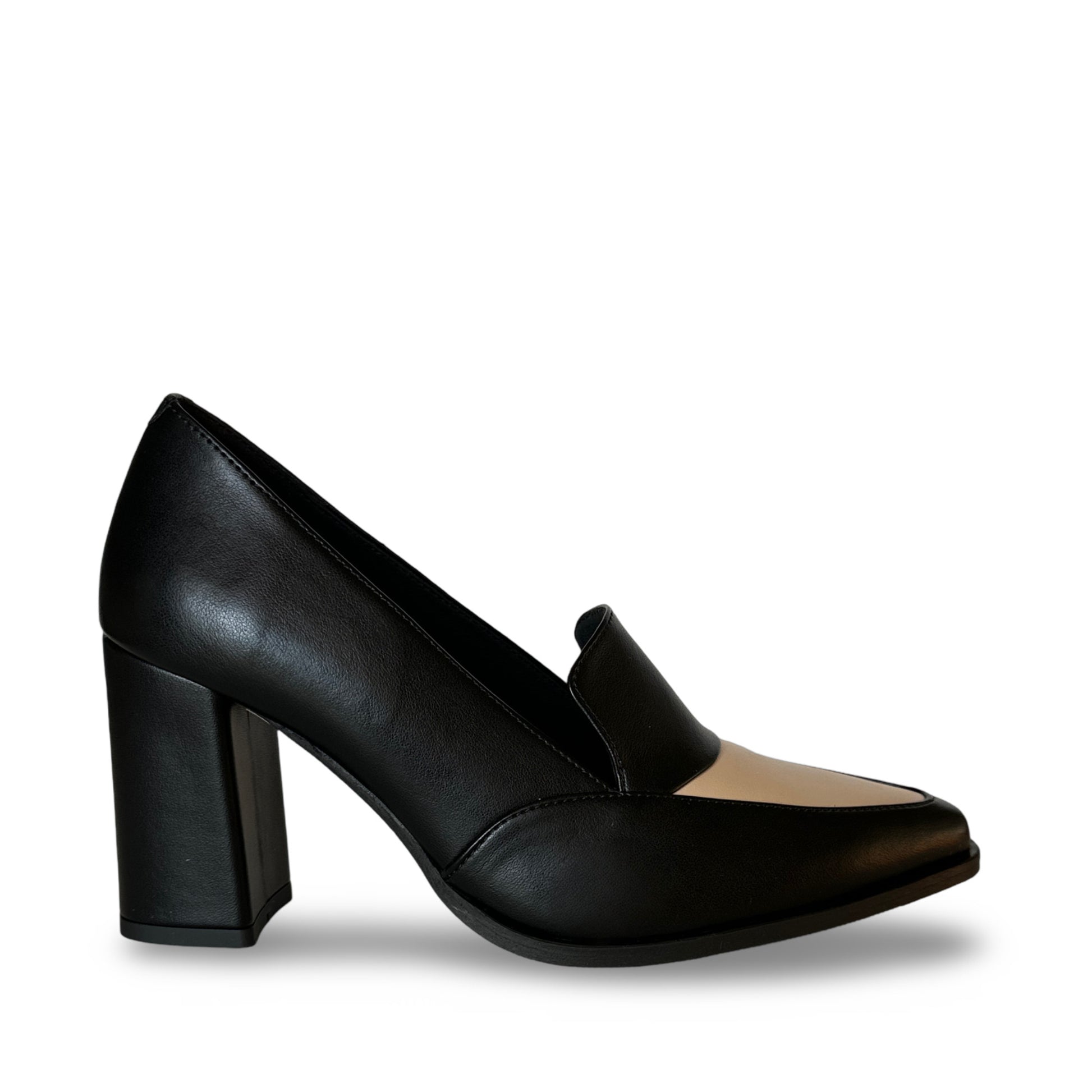 Julia Vegan Heeled Loafers AppleSkin Elegance in Black & Beige NAE Vegan Shoes Julia Vegan Heeled Loafers AppleSkin Elegance in Black & Beige NAE Vegan Shoes
