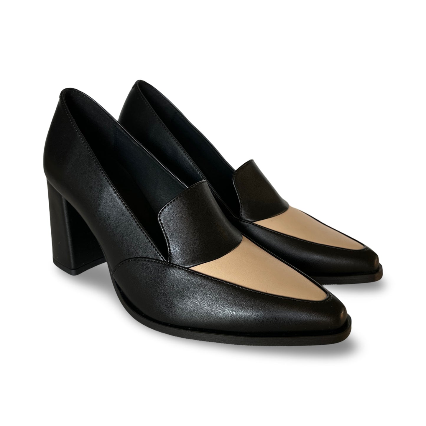 Women loafer heels black vegan shoes