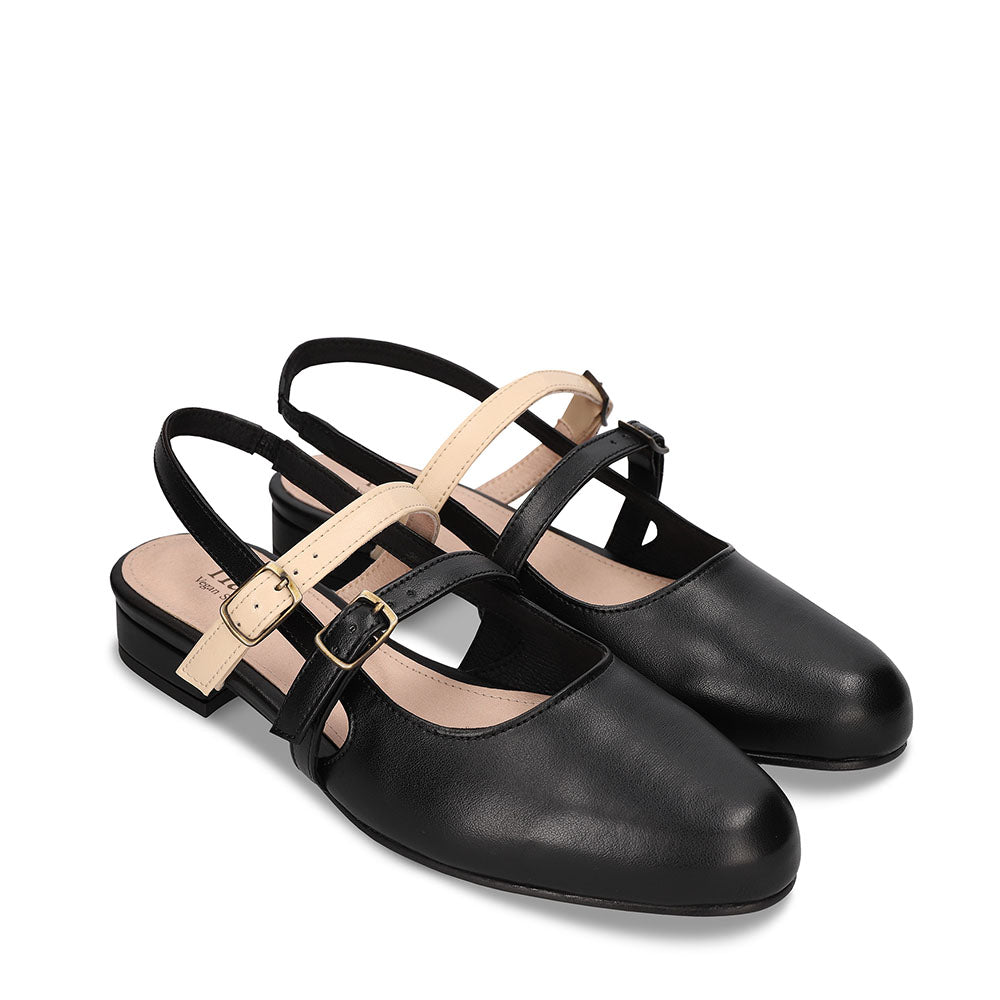 Vegane flache Schuhe Damen Slingback Sandalen Apple Skin Knöchelriemen Schnallen | NAE