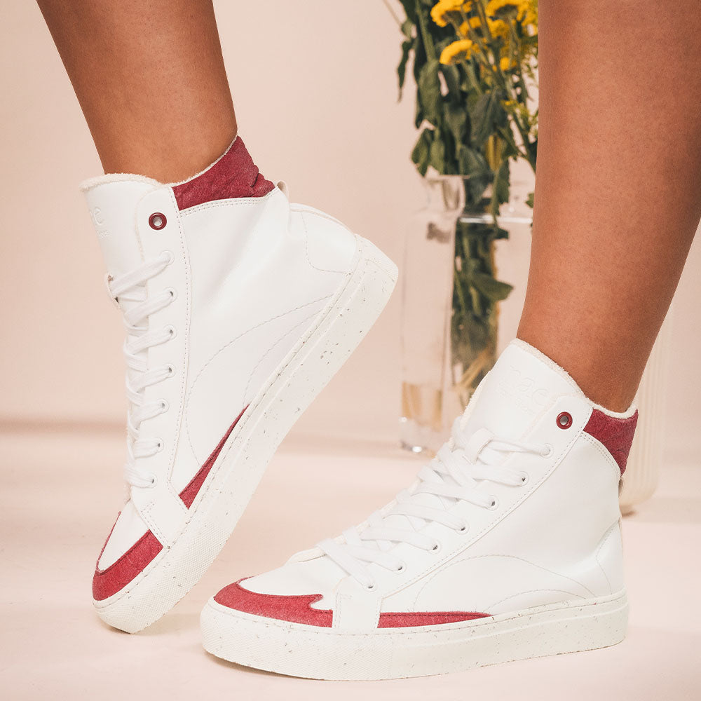 Sneakers alte unisex vegane bianche scarpe ginnastica in pelle di mela e bambù | NAE