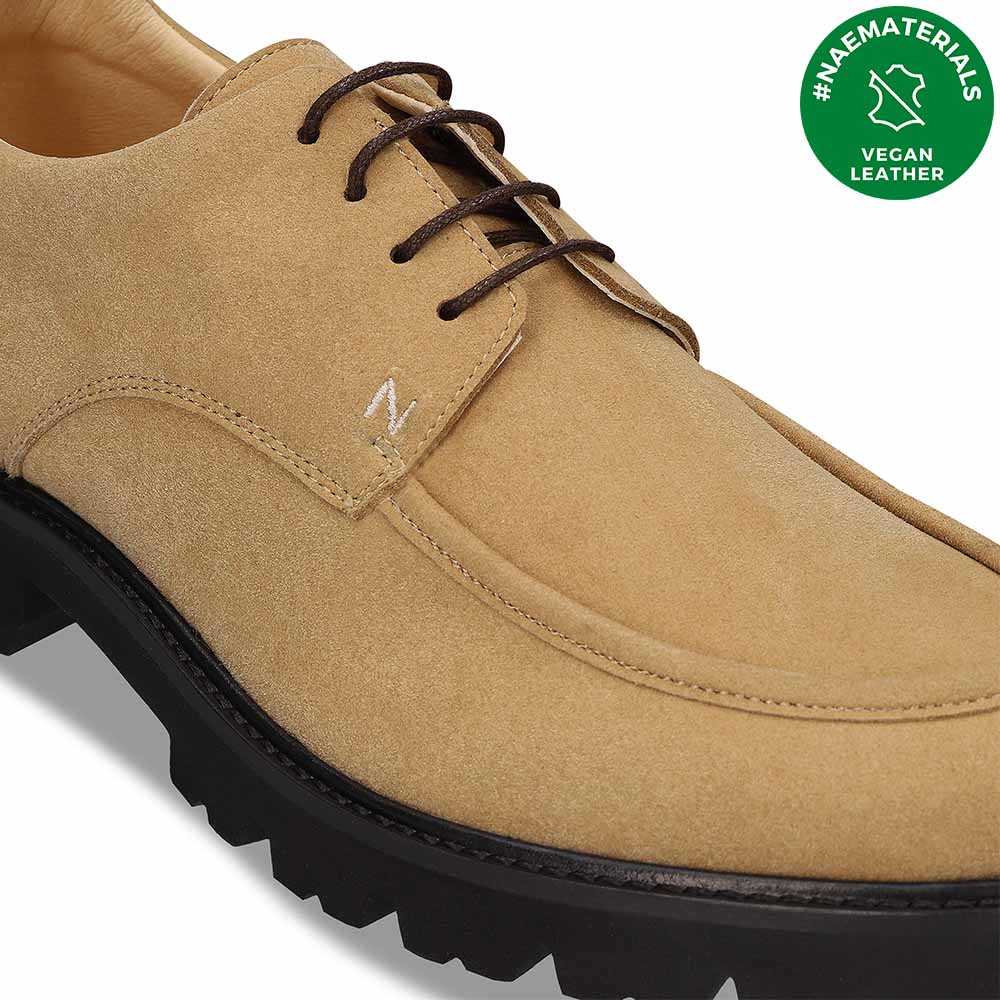 Scarpe vegane uomo derby beige microfibra camoscio suola gomma casual stringhe | NAE