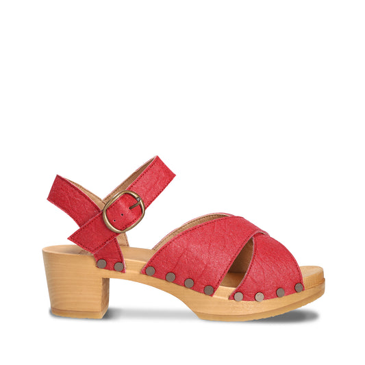 Women vegan sandals with heel ankle strap buckle backless crepe-like wood sole Piñatex | NAE