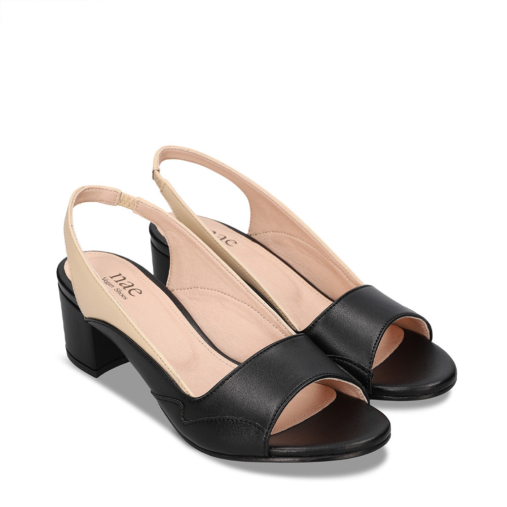 Zapatos veganos con tacón mujer bicolor negro beige en apple skin destalonados| NAE