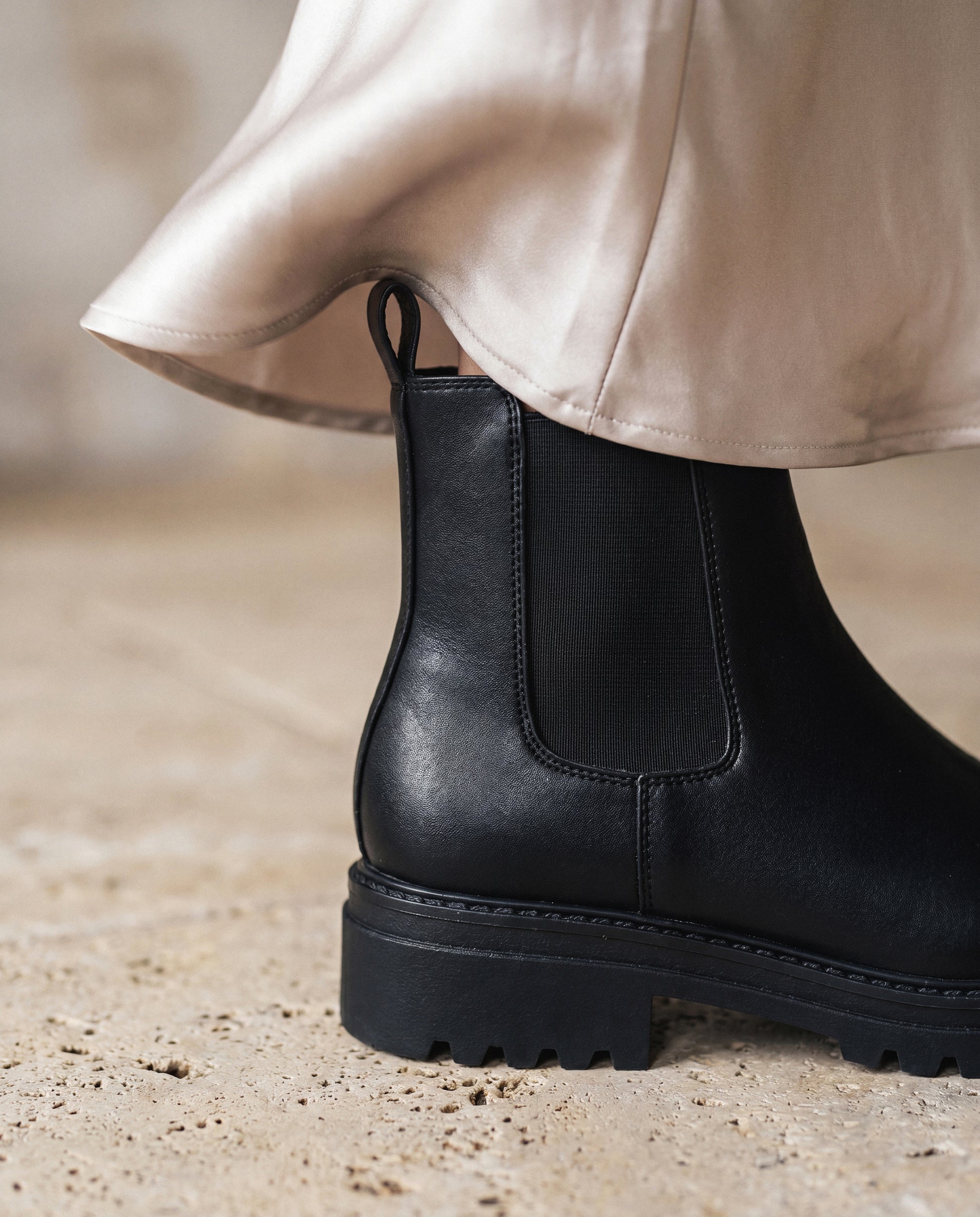 detail women's black vegan boot chelsea elastic panel NAE