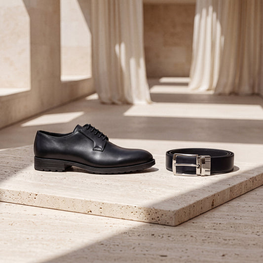 Mikel Black Derby & Ceinture Réversible Set