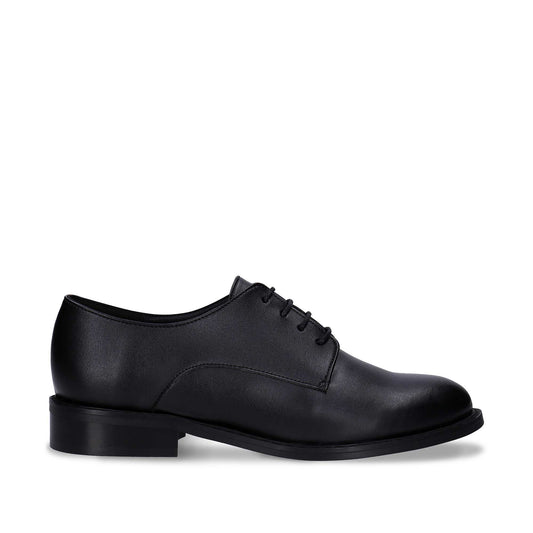 Women's vegan shoes derby elegant flats made with black apple leather plain toe | NAE