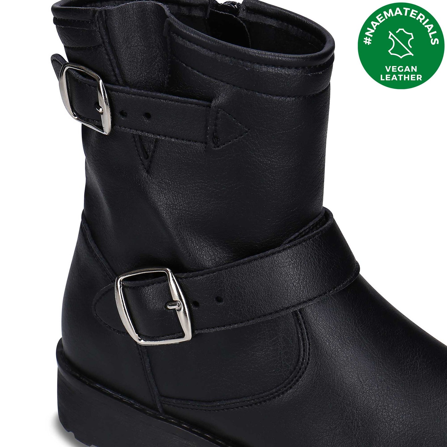 Stiefeletten Damen Biker Boot vegane Leder mit Schnallen Riemen Reißverschluss | NAE