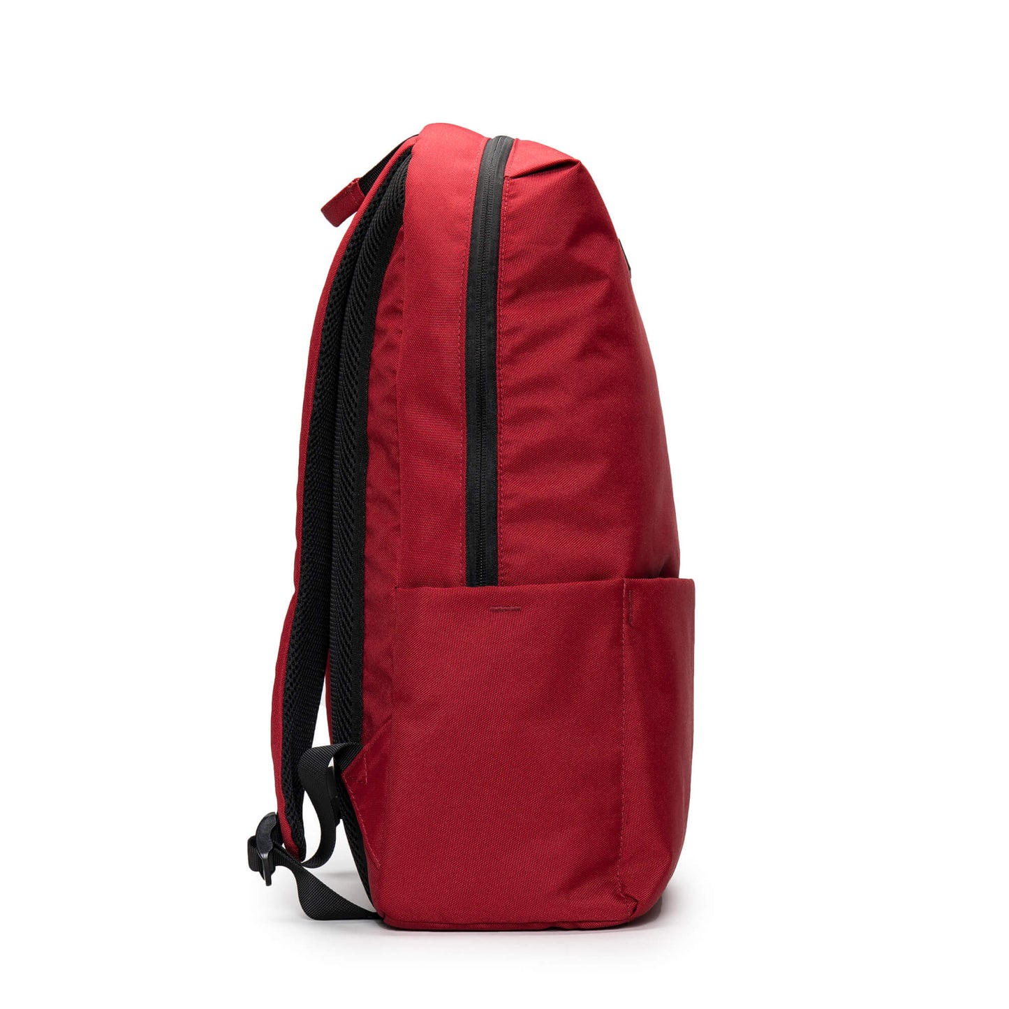 Backpack side crafted from red recycled microfibers PET | NAE Vegan Shoes