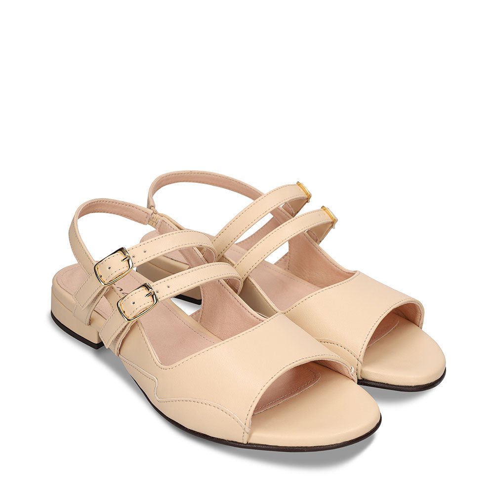 Zapatos veganos mujer beige punta abierta apple skin hebillas sandalia bailarina | NAE